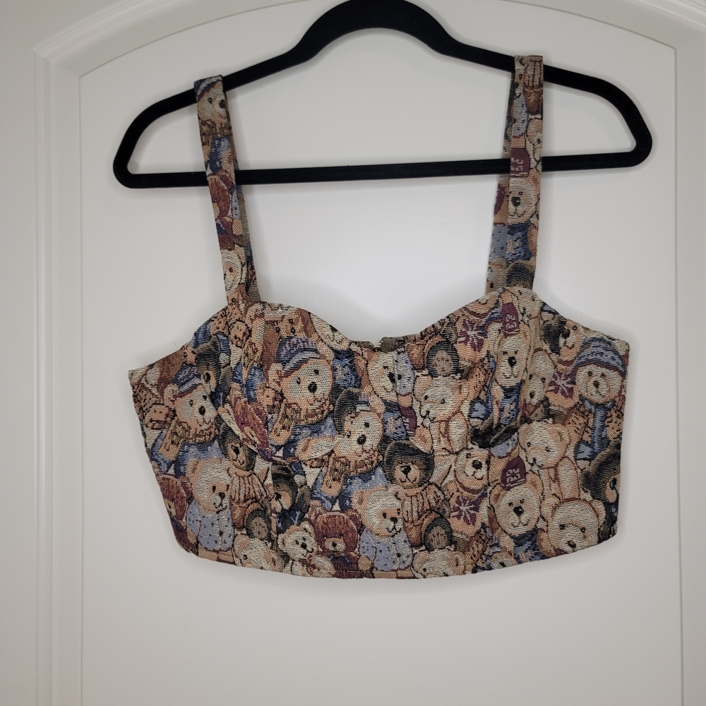 SHEIN Teddy Bear Tapestry Crop Top Bustier